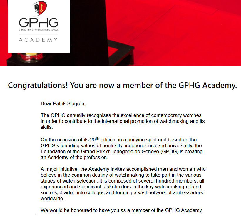 Patrik Sjögren is member of GPHG Academy